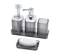 Ensemble Essentiel de Salle de Bain Convivial, 5 pièces, Distributeur de Savon, Porte-Brosse à Dents, gobelets, Plateau et de vanité, Salle de Bain Polyvalente