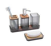 Ensemble Essentiel de Salle de Bain Convivial, 5 pièces, Distributeur de Savon, Porte-Brosse à Dents, gobelets, Plateau et de vanité, Salle de Bain Polyvalente
