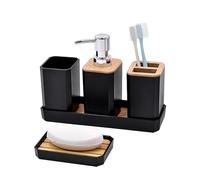 Ensemble Essentiel de Salle de Bain Convivial, 5 pièces, Distributeur de Savon, Porte-Brosse à Dents, gobelets, Plateau et de vanité, Salle de Bain Polyvalente