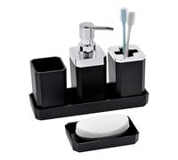 Ensemble Essentiel de Salle de Bain Convivial, 5 pièces, Distributeur de Savon, Porte-Brosse à Dents, gobelets, Plateau et de vanité, Salle de Bain Polyvalente