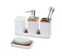 Ensemble Essentiel de Salle de Bain Convivial, 5 pièces, Distributeur de Savon, Porte-Brosse à Dents, gobelets, Plateau et de vanité, Salle de Bain Polyvalente