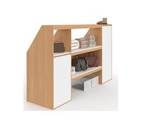IDMarket - Ensemble étagère 2 Niveaux, Armoire 1 Porte et Armoire 1 Porte + 1 Niche sous Pente TOMI hêtre et Blanc