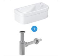 Ensemble Euro Ceramic Lave-mains 370 x 180 mm + Siphon Alca en métal Chromé (39327000-SET)