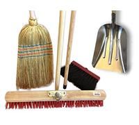 Ensemble extérieur de 3 balais de rue + Pelle à neige ou grain | Paille de riz 35 cm | Cantonnier brosse PVC 60 cm | Modèle Mickey 29 cm | Pelle aluminium | Manches bois | Kibros 3LOTB2PL