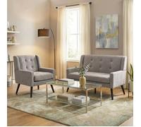 Ensemble fauteuil et banquette 2 places EVRYAE gris clair, tissu capitonné, mousse haute densité, salon bureau
