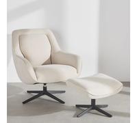 Ensemble fauteuil et repose-pieds en tissu polyester tramé beige et acier noir 79.5x88x136cm Beige