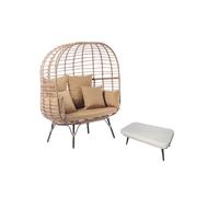 Ensemble Fauteuil Sur Pied Effet Rotin Et Repose-Pieds Avec Coussin Beige Jane Beige