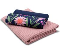 Ensemble « Fleurs des champs » bleu marine 71 en tissu gaufré 1x tissu gaufré + 2x tissu en coton imprimé et uni 0,5 m x 1,5 m chacun Lot de tissus pour projet DIY