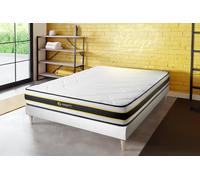 Ensemble FLEXY 160x190cm + sommier Kit - 22cm - Ressorts ensachs et mmoire de forme - Ferme - Sommier kit Blanc - Avec couette et oreillers