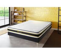 Ensemble FLEXY 180x220cm + sommier Kit - 22cm - Ressorts ensachs et mmoire de forme - Ferme - Sommier kit Noir - Avec couette et oreillers