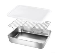 Ensemble Four Acier Inoxydable avec Grille Refroidissement(26x20x5cm) | Combinaison parfaite pour plateau et grille, pour idéal pour cookies, gâteaux, légumes, usage four et frigo