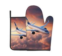 Ensemble gant de cuisine et manique imprimé avion, un must have pour la cuisine, le four, le micro-ondes et le grill