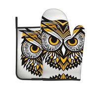 Ensemble gant de cuisine et manique imprimé hibou mignon, un must have pour la cuisine, le four, le micro-ondes et le grill