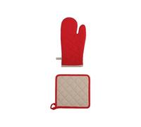 Ensemble gant et manique Bicolore Rouge et Lin