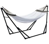 Ensemble hamac avec support pliable, 263 x 89 x 100 cm, noir et blanc, utilisable en 2-en-1 comme hamac et fauteuil suspendu, sac de transport inclus