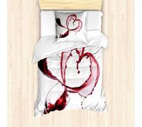 Ensemble housse de couette ABAKUHAUS, motif romantique pour la Saint-Valentin avec des verres de vin rouge délicieux en forme de cœur, 135 x 200 cm + 80 x 80 cm, bordeaux, blanc, rose