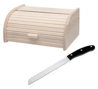 Ensemble Huche à Pain en Bois et Couteau à Pain Nirosta FACKELMANN, Boîte de Conservation 40 x 28 x 18 cm, Lame Acier Inoxydable 31 cm