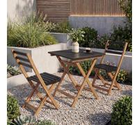 Ensemble HWC-P71, ensemble de salon de jardin 2x chaises et table, bois d'acacia pliable ~ naturel-noir