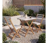 Ensemble HWC-P71, salon de jardin 2 chaises et table, bois d'acacia pliable ~ naturel-blanc
