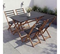 Ensemble HWC-P72, ensemble de mobilier de jardin, ensemble de salle à manger 4 chaises et table, bois d'acacia pliable ~ naturel-noir