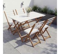Ensemble Hwc-P72, Salon De Jardin, Ensemble De Salle À Manger Comprenant 4 Chaises Et Une Table, En Bois D'acacia, Pliable Blanc Naturel