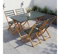 Ensemble Hwc-P72, Salon De Jardin, Ensemble De Salle À Manger Comprenant 4 Chaises Et Une Table, En Bois D'acacia, Pliable Vert Naturel