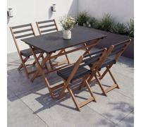Ensemble Hwc-P72, Salon De Jardin, Ensemble De Salle À Manger Comprenant 4 Chaises Et Une Table, En Bois D'acacia, Pliable Naturel-Noir