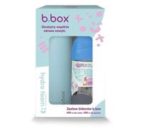 Ensemble Hydro Team : une gourde isotherme de 690 ml couleur Lagoon, et une bouteille à eau avec paille en Tritan de 450 ml, couleur Bleu Ardoise, de la marque b.box