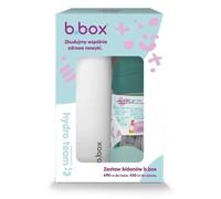 Ensemble Hydro Team : une gourde isotherme de 690 ml, couleur "White Out", et une bouteille à eau avec paille en Tritan de 450 ml, couleur "Emerald Forest", de la marque b.box