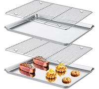 Ensemble Ibenzoa® : 2 plaques de cuisson en acier inoxydable de 40 x 30 x 2,5 cm + grille de refroidissement de 38 x 28 x 1,5 cm, adaptées au four et au lave-vaisselle, finition brillante, antiadhésiv