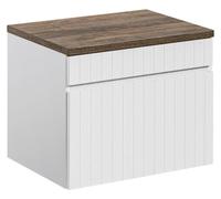 Ensemble ICON blanc : meuble sous vasque 60cm + plan pour vasque aspect bois foncé
