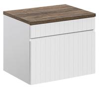 Ensemble ICON blanc : meuble sous vasque 80cm + plan pour vasque aspect bois foncé