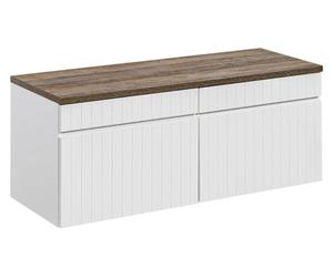 Ensemble ICON blanc : meubles sous vasque 120cm + plan pour vasque aspect bois foncé