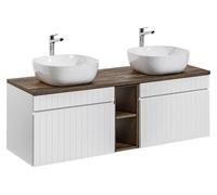 Ensemble ICON blanc : meubles sous vasque 140cm avec niches visibles + plan pour vasque + deux vasques à poser blanches