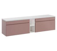 Ensemble ICON : meubles sous vasque 180cm rose poudré avec niches visibles blanche + plan pour vasque blanc