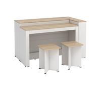 Ensemble îlot central de cuisine + 2 tabourets - Blanc et Naturel clair - NUSICE
