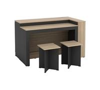 Ensemble îlot central de cuisine + 2 tabourets - Noir et naturel clair - NUSICE