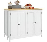 HOMCOM Desserte îlot de cuisine avec 2 tabourets plan de travail rabattable 2 placards avec 4 portes design moderne blanc