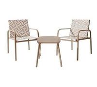 Ensemble jardin 2 fauteuils avec table basse motifs graphiques moka - AZTEK - ALTOBUY