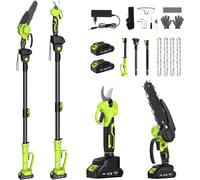 Ensemble jardin 4 en 1 : Scie à chaîne télescopique, sécateur, 2 batteries, 15 cm (6 pouces)