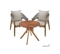 Salon de jardin - TECTAKE - Ensemble 3 pièces, bois d'acacia, table 70 x h 62 cm, 2 chaises avec coussins - Grège