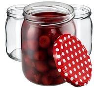 Ensemble KADAX: 24 Bocal Verre 540ml + Couvercles Imprimés Rouge Pois