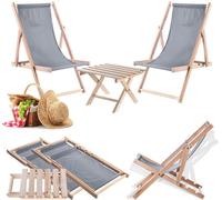 Ensemble KADAX composé d'une table basse naturelle pour chaises longues + 2 chaises longues en bois gris