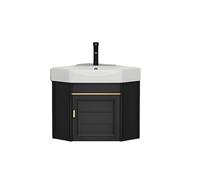 Ensemble lavabo d'angle mural moderne avec armoire, robinet et bonde - Design peu encombrant pour les petites salles de bains et solutions de rangement efficaces