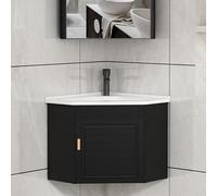 Ensemble lavabo d'angle noir pour salle de bain - Armoire murale peu encombrante avec robinet chaud et froid, idéal pour les camping-cars et les odeurs