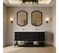 Ensemble lavabo en grès fritté à poser, ensemble meuble-lavabo de salle de bains, ensemble de meubles de salle de bains moderne, avec trou pour robinetterie, noir, 130 × 55 cm /SJLSH/