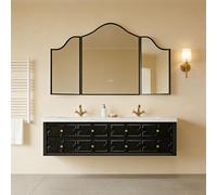 Ensemble lavabo mural en grès cérame, ensemble meuble-lavabo de salle de bains, armoire de toilette, ensemble de meubles de salle de bains moderne, avec trou pour robinetterie, noir, 130 × 55 cm /DJBG