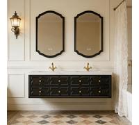Ensemble lavabo mural en grès cérame, ensemble meuble-lavabo de salle de bains, ensemble de meubles de salle de bains moderne, avec trou pour robinetterie, noir, 130 × 55 cm /SJBGH/
