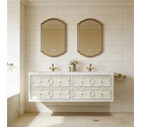 Ensemble lavabo mural en grès cérame, ensemble meuble-lavabo de salle de bains, ensemble de meubles de salle de bains moderne, avec trou pour robinetterie, blanc, 130 × 55 cm /SJBGB/