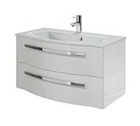 Ensemble lavabo Pelipal Série 4005 9.920.900.011 laqué blanc polaire brillant/blanc brillant Select , poignées chromé , 2 tiroirs, 90 x 48,2 x 48, 2000 cm